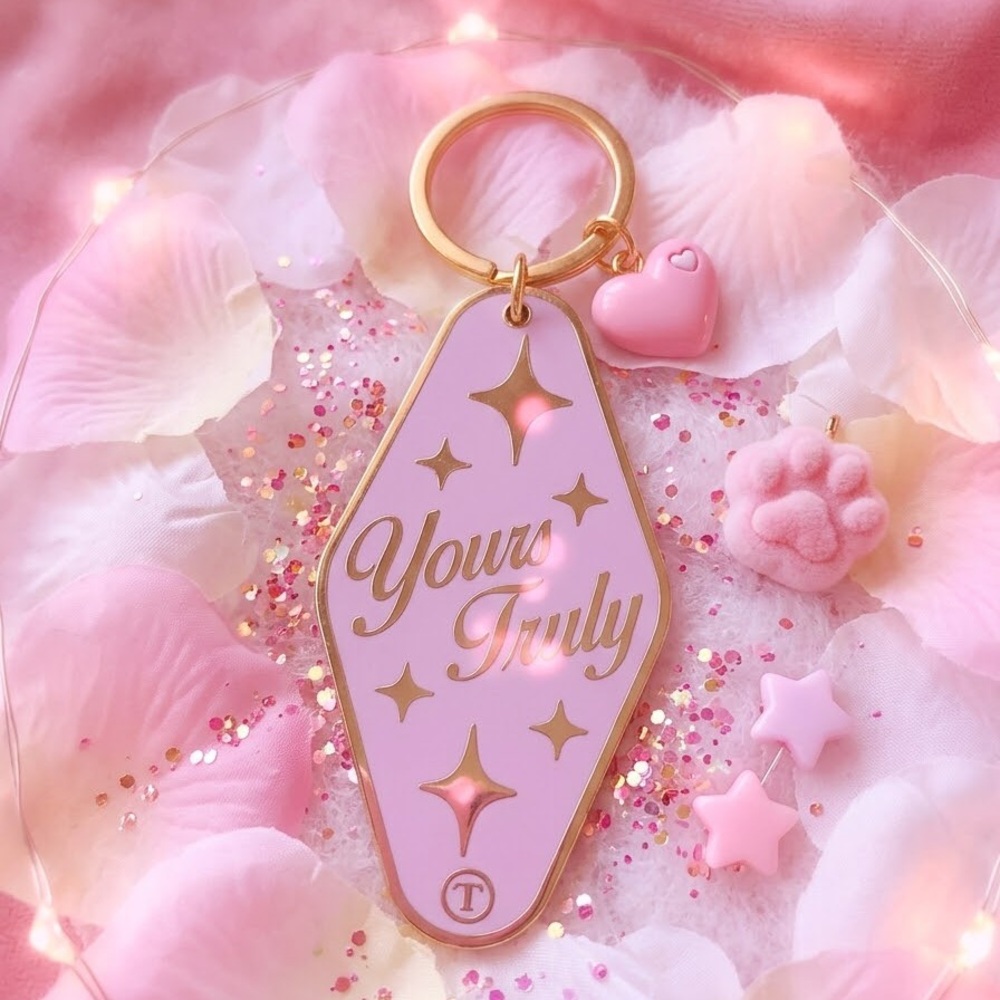 Yours Truly Pink Gold-Trim Motel Keychain Bagcharm